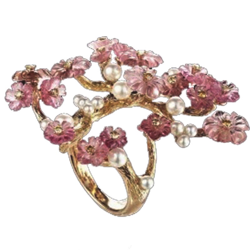 Cincin Mutiara Bentuk Bunga Plum Warna Pink