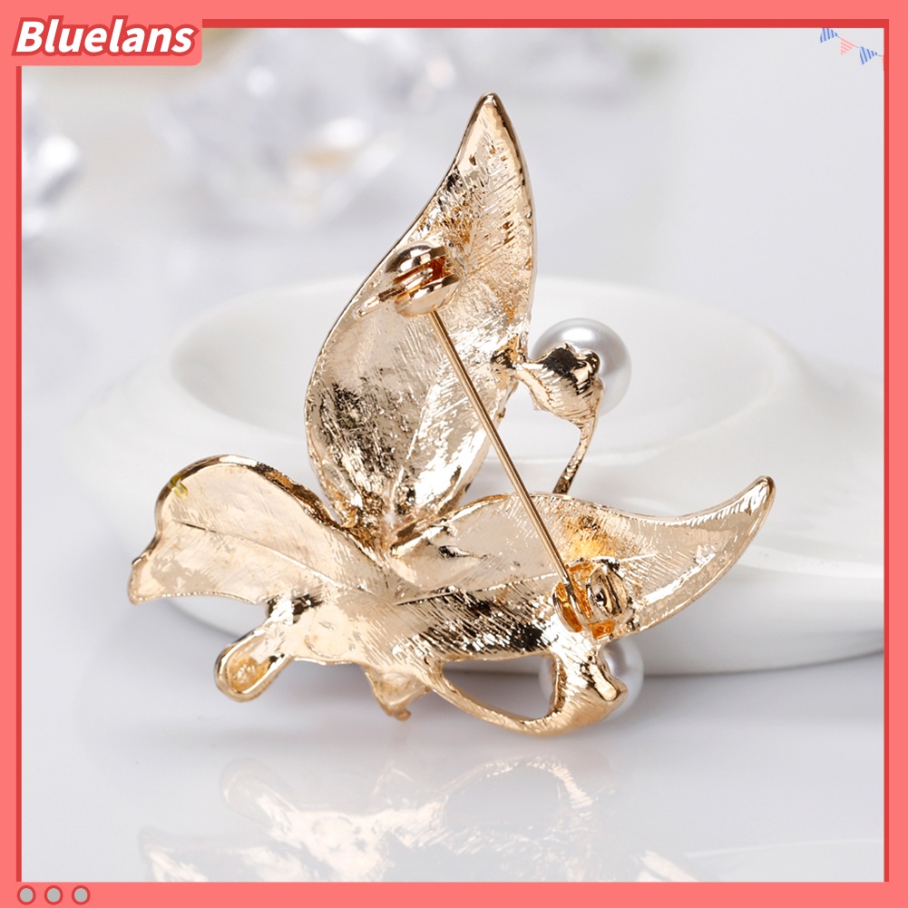 Bluelans Bros Pin Enamel Bentuk Kupu-Kupu Aksen Mutiara Imitasi Warna-Warni Gaya Retro Untuk Wanita