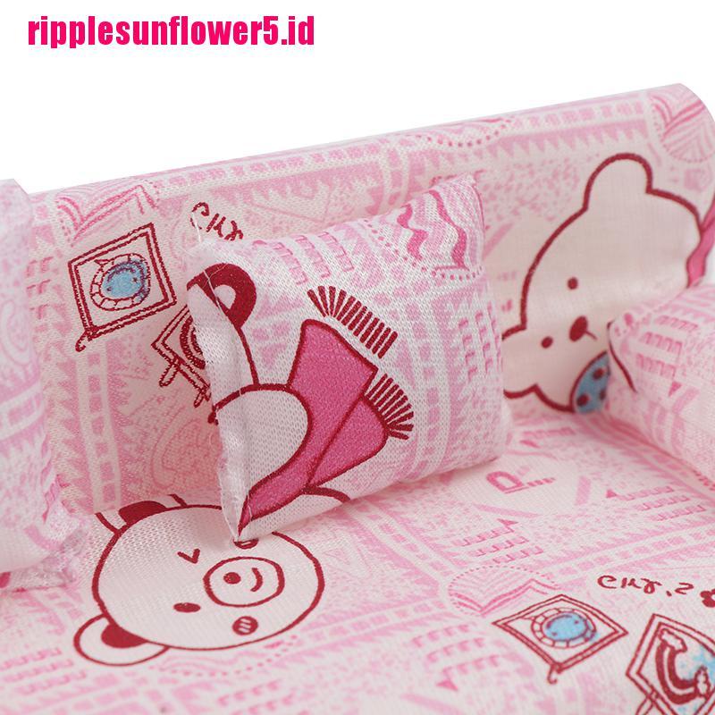 Set sofa Kecil Motif Bunga Dengan 2 Bantal Untuk Boneka