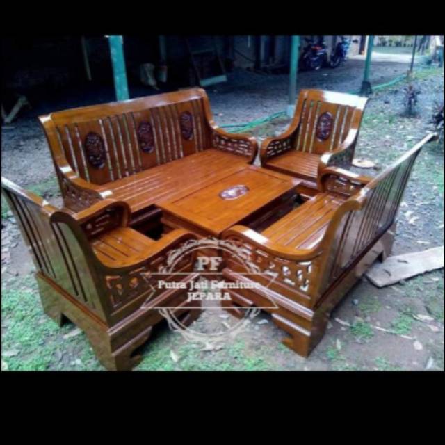 Set meja kursi tamu jati ukir minimalis kursi 3211 + meja