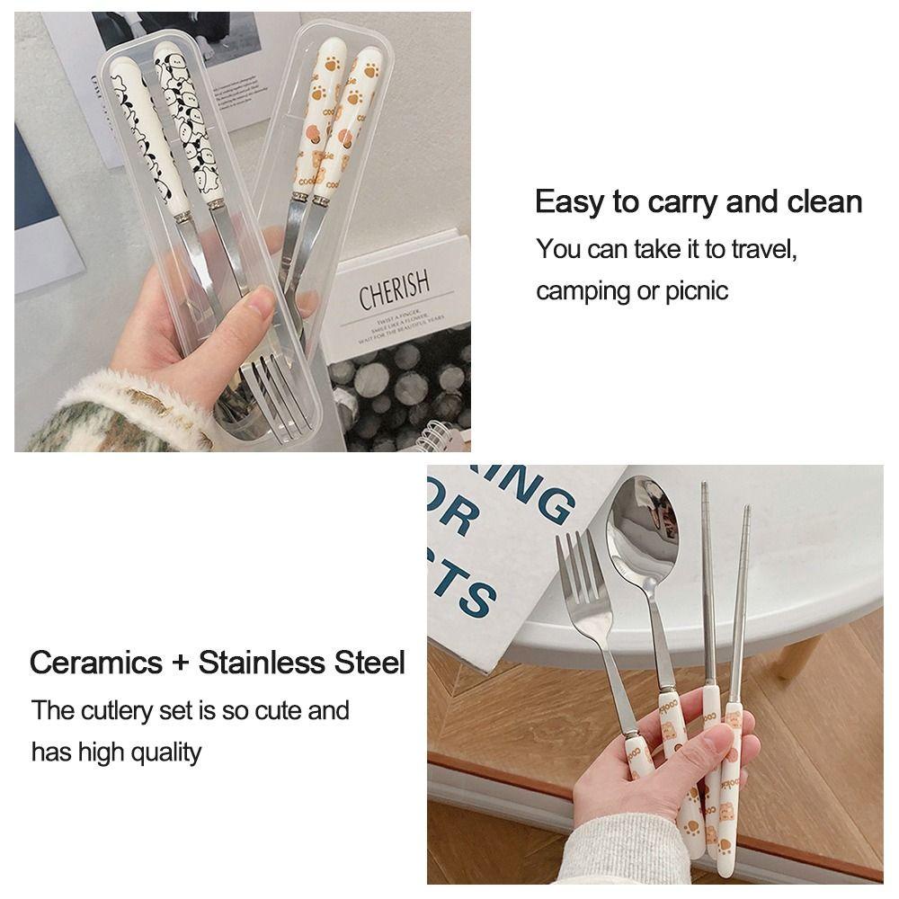 Solighter Cutlery Set Lucu Outdoor Reusable Alat Makan Dapur Camping Stainless Steel
