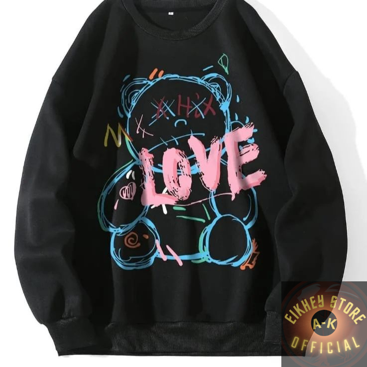 Sweater Crewneck Love Bear - Oversize Korean Style Remaja - OOTD