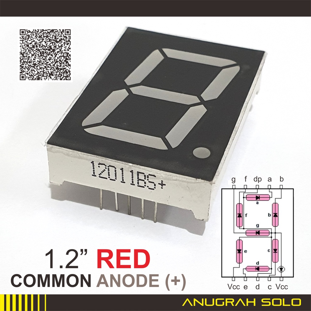 Seven Segment LED 7 Segmen 1.2 inch Merah 1 digit common Anode 1.2inch