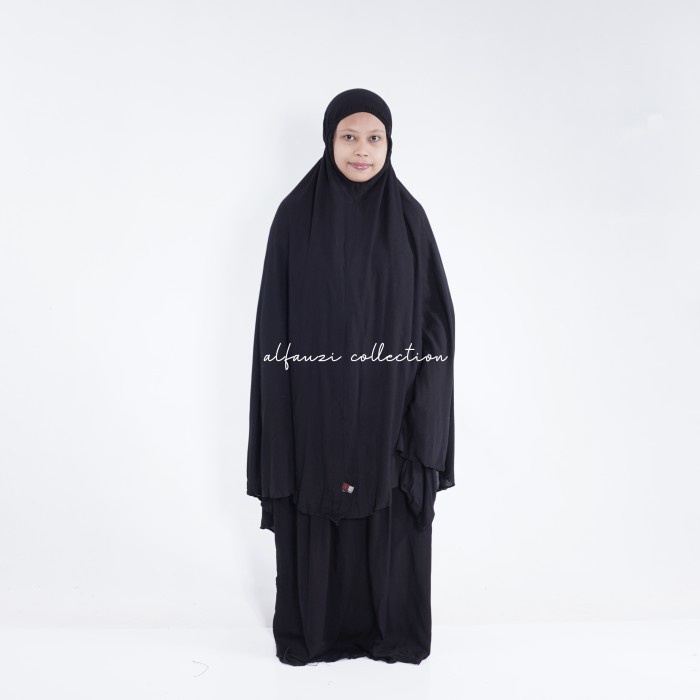 Mukena Bali Polos Anak Tanggung Usia 7-12 Tahun / Mukena Rayon Premium - Hitam