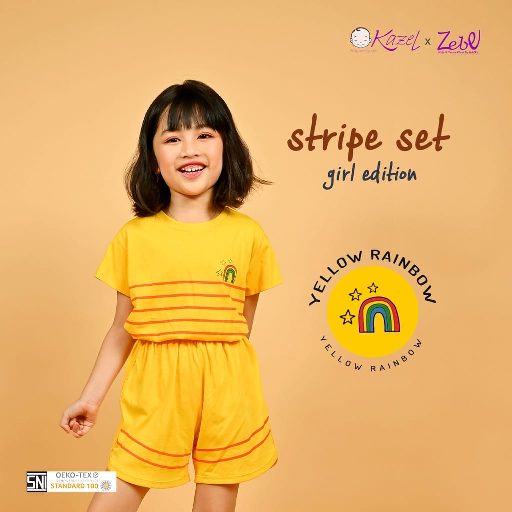 Kazel × Zebe Setelan Pendek Strip Set Girl - Setelan Anak Per 2 Pcs ( ZB-SPDSS )