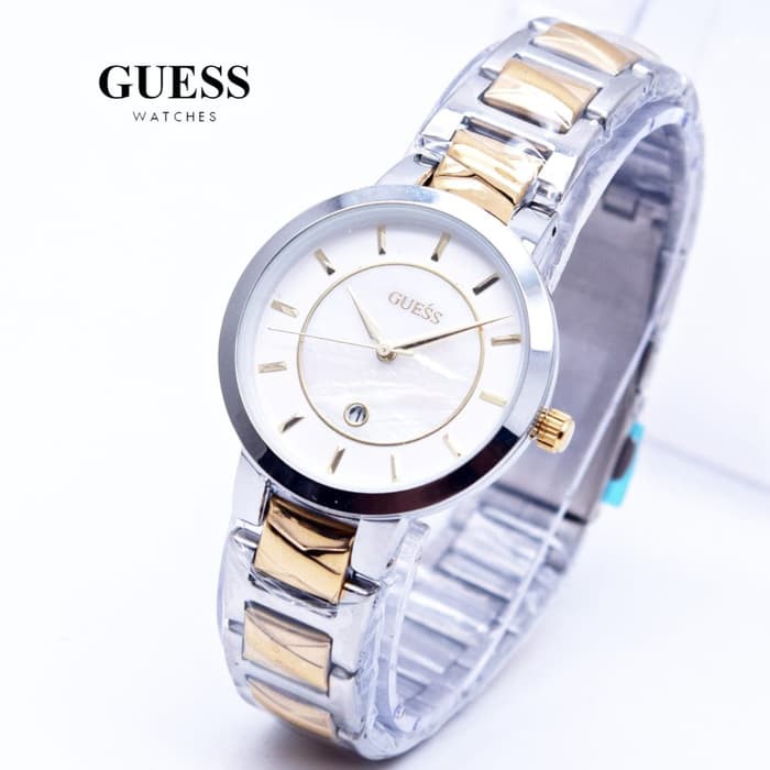 Jam Tangan Wanita Guess Strip Rantai Kombinasi Gold