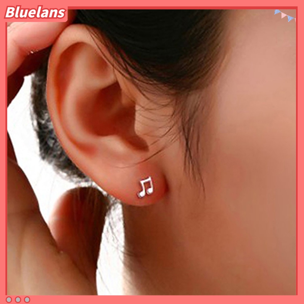 Bluelans 1 Pair Asymmetry Music Note Shape Mini Silver Plated Ear Studs