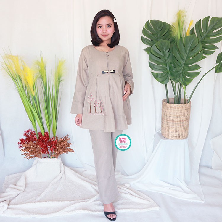 Mama Hamil Baju Setelan Kerja Ibu Hamil Muslim Bordir Pohon Pita Adora Cloth Murah Modis Stj 106 Shopee Indonesia