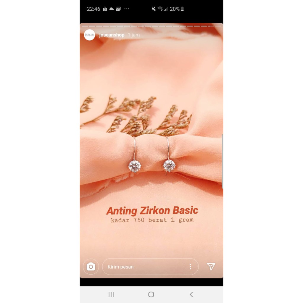 Anting kait permata solitair kadar 750 elegant emas asli