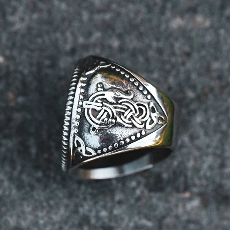 Perhiasan Cincin Bahan Alloy Model Viking Rune Wolf Rune Gaya Retro Untuk Pria
