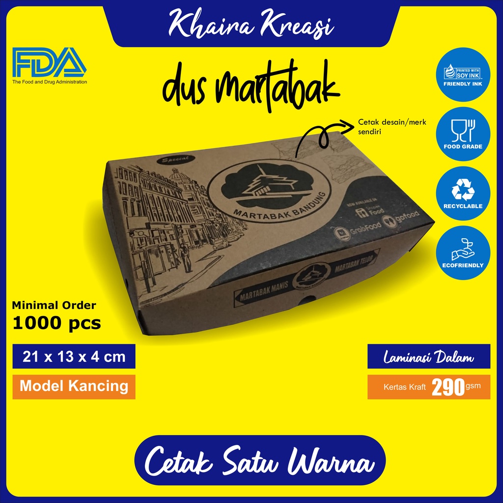 Cetak Custom Dus Martabak, Box Martabak, Kotak Martabak, Cetak 1 Warna, Minimal order 1000 pcs, Kert