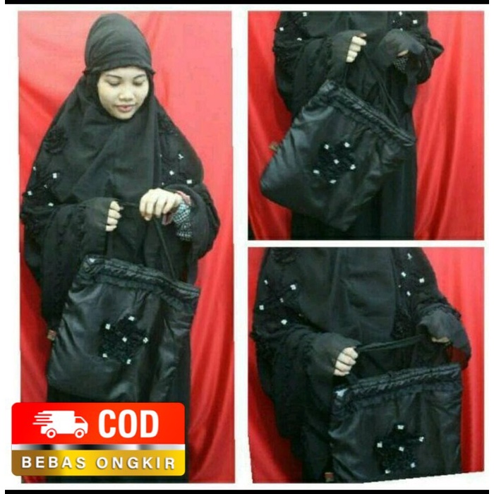 Mukena Dewasa Terbaru Seruti Hitam Jumbo Adem Bonus Tas Cantik