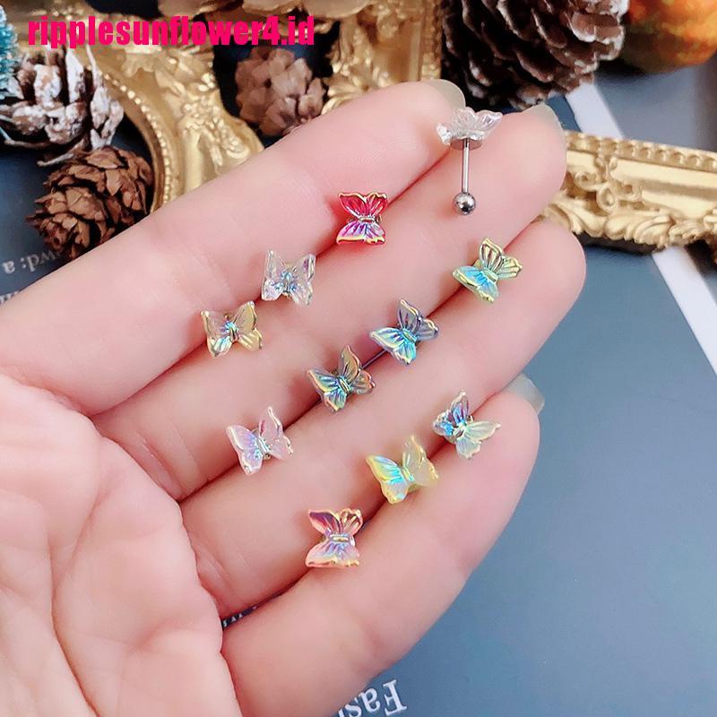 1pc Anting Tusuk Motif Kupu-Kupu Bahan Titanium Steel Untuk Wanita