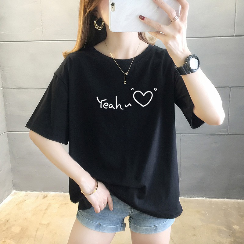 [littlecrab] Kaos Oversize Korea Yeah Love Kualitas Premium T-shirt Unisex Letter Yeah Korean Style