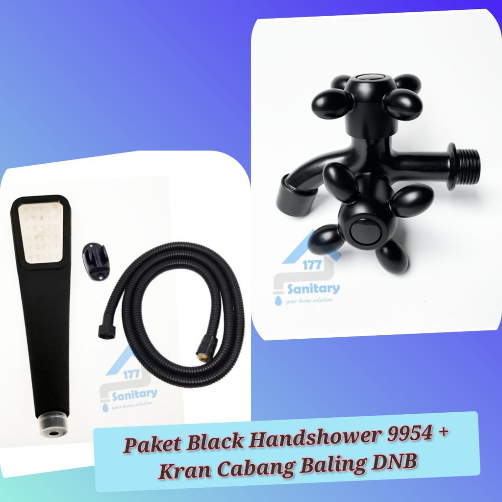 Paket Shower Set Black Minimali ( Handshower 9954 / C50H + Kran Cabang Baling DNB / F61 )