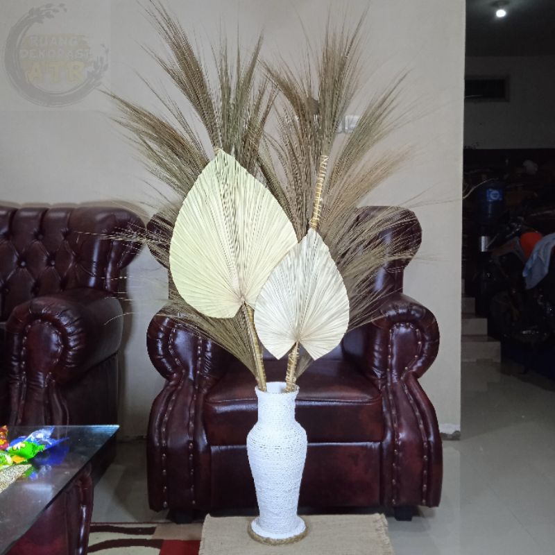 Paket Daun Kering Rayung Stick Dan Vas | Paket Daun Kering Dan Ratung Stick | Paket Dekorasi Rustic 