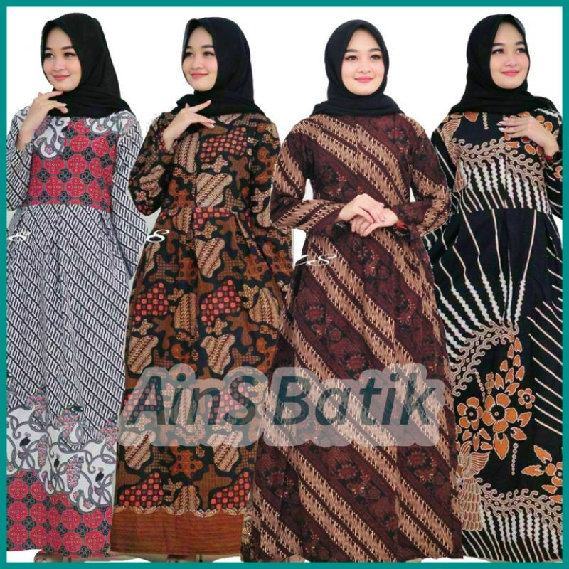BAJU GAMIS BATIK WANITA - BAJU BATIK GAMIS ALLSIZE JUMBO model terbaru mix embos modern syari 027