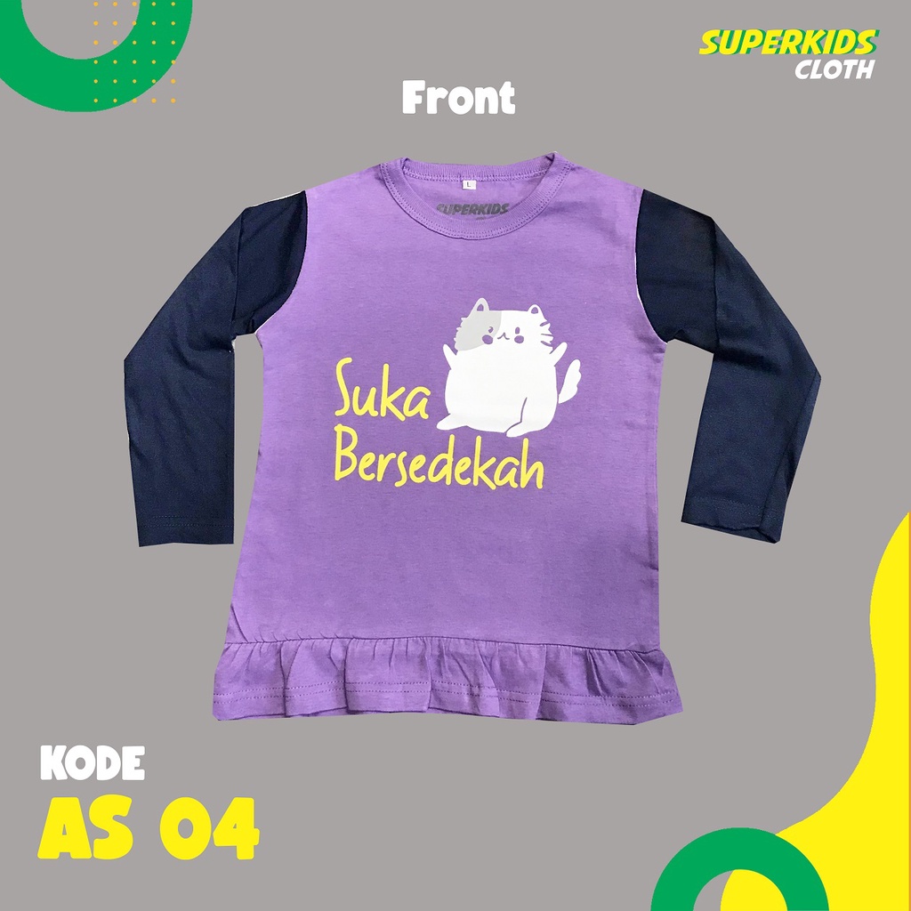 BAJU ANAK PEREMPUAN / KAOS ANAK PEREMPUAN / PAKAIAN ANAK CEWEK KAOS ANAK PEREMPUAN LENGAN PANJANG SUKA BERSEDEKAH ECER GROSIR SUPERKIDS CLOTH 1 - 11 TAHUN