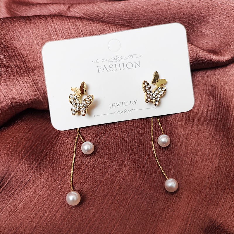 Anting Titanium Korea Kupu Kupu Rumbai Mutiara Pearl Aksesoris Fashion Wanita Korea ANT98