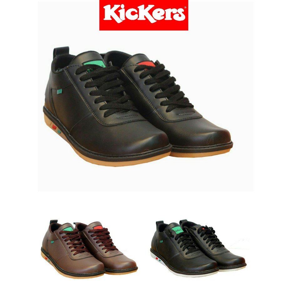 Sepatu Sneakers Casual Kickers Slip On Pria kulit Hitam Coklat Murah