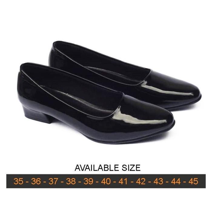 sepatu oxford black jet ZG-027 ukuran besar jumbo Sepatu Formal Wanita hak Pantofel Kantoran Big Size 41 42 43 44 45