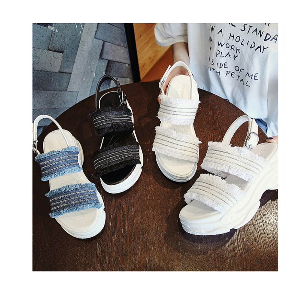 SEPATU/SANDAL WANITA TERBARU 2020 - AESTHETIC ( WEDGES ) ( DENIM ) - BY TASOGARE