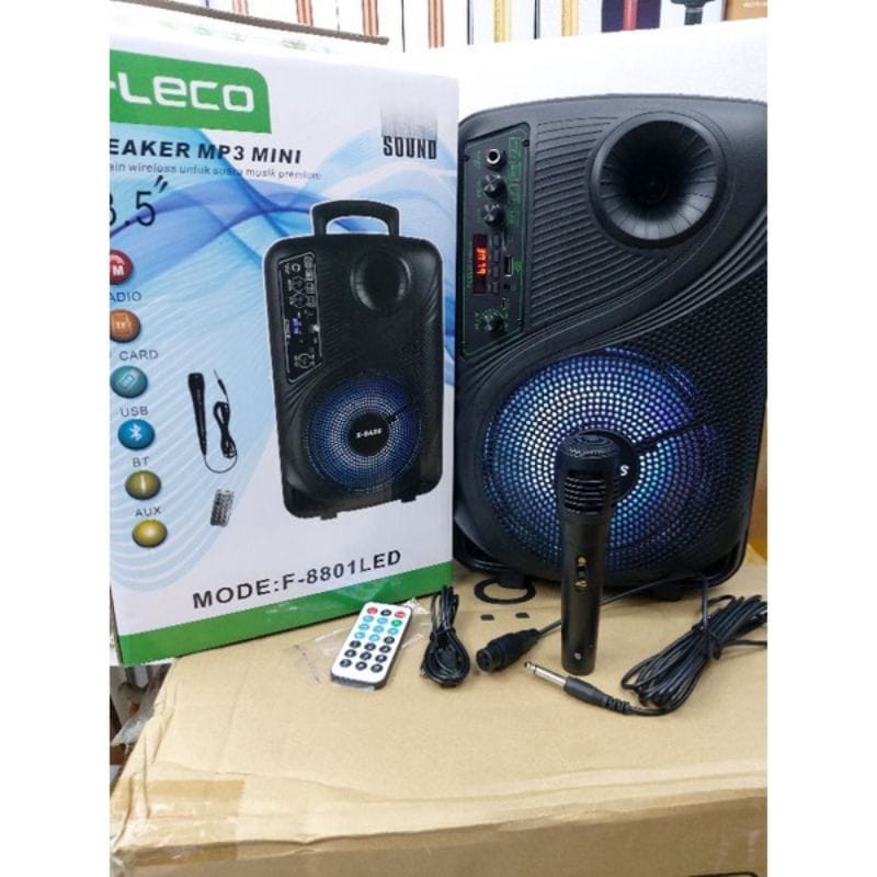 COD SPEAKER BLUETOOTH 8'5 INCH F-8801 PLUS MIC KARAOKE + REMOTE CONTROL//SPEAKER FLECO X-BASS//SPEAKER SALON AKTIF//SPEAKER KARAOKER KARAUOKE