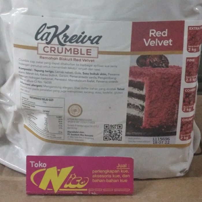 

crumble lakreiva red velvet 2,5kg 1 bag khusus grab dan gojek