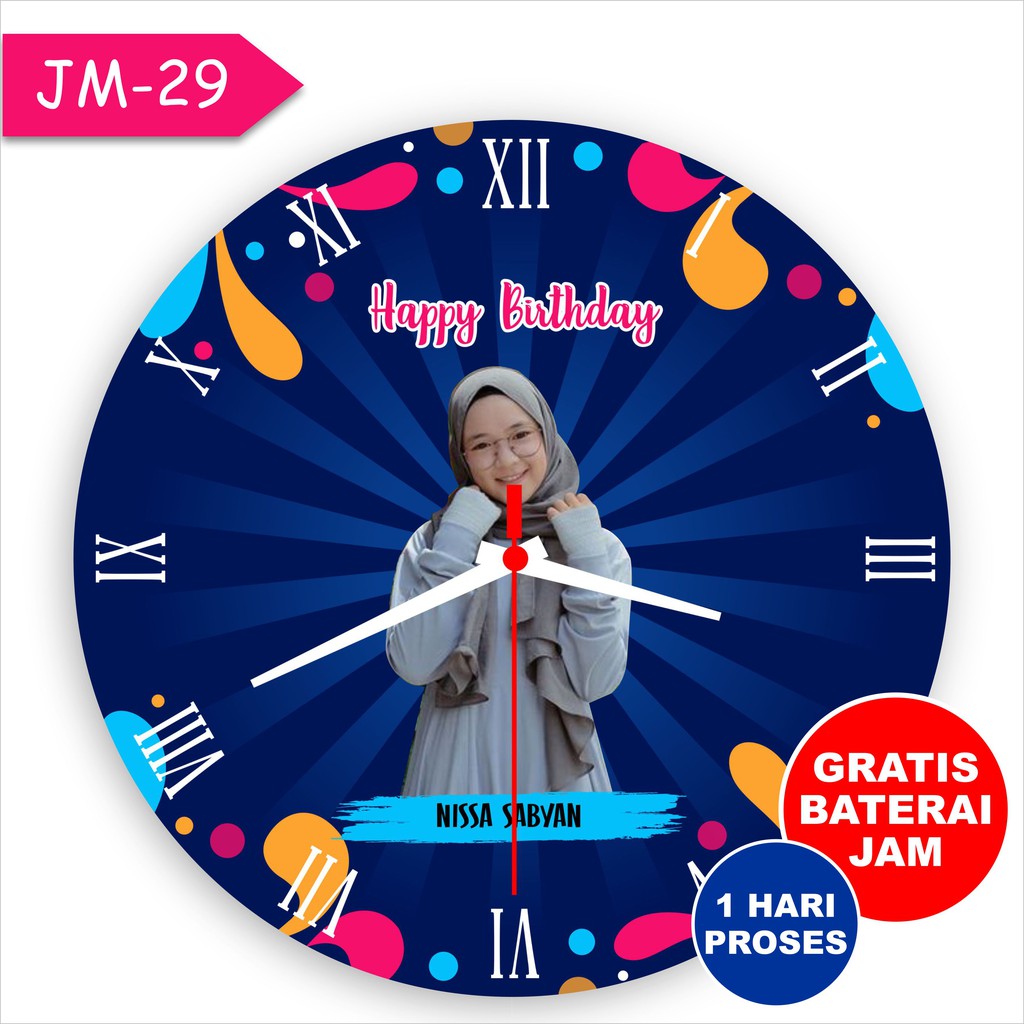 Kado Ultah Wisuda Hadiah Birthday Jam dinding Kayu ruangan Pernikahan Custom Nama foto sendiri warna