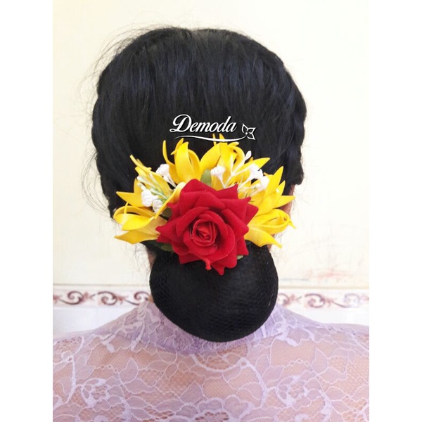 jepit hairnet mawar beludru mix bunga sandat dan baby breath / jepit mawar sandat / jepit hairnet ma