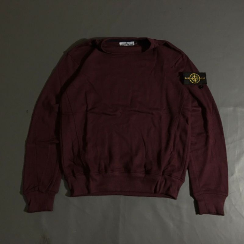 CREWNECK PREMIUM TERLARIS STONE ISLAND MAROON FULL TAG LABEL CASUAL HYPE