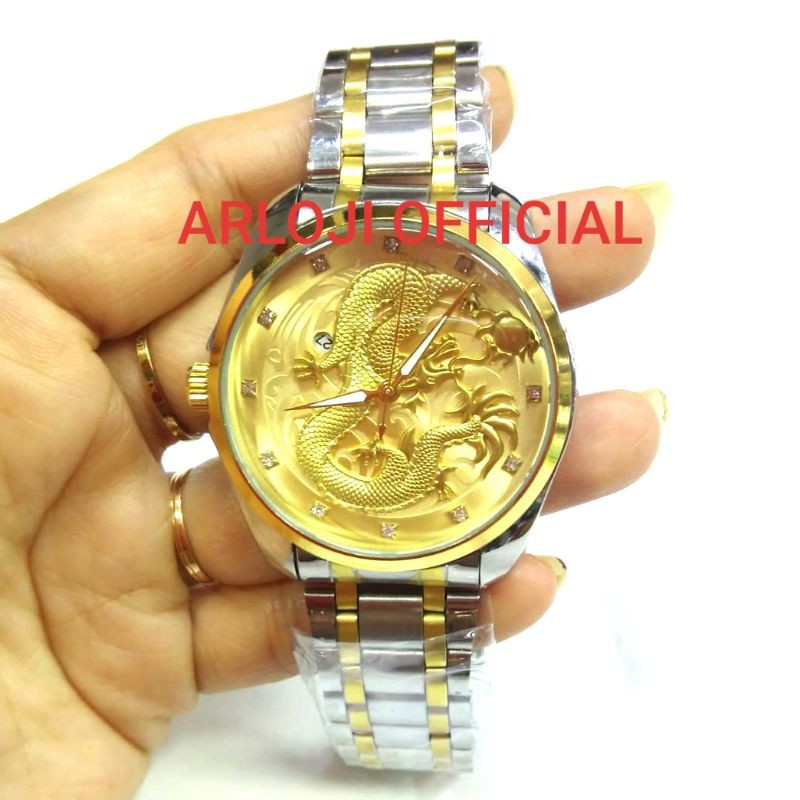 Jam tangan relief Naga diamond tanggal aktif water resist