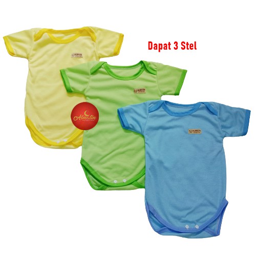 3 Pcs Jumper Pendek Bayi Polos / Baju Kodok Bayi