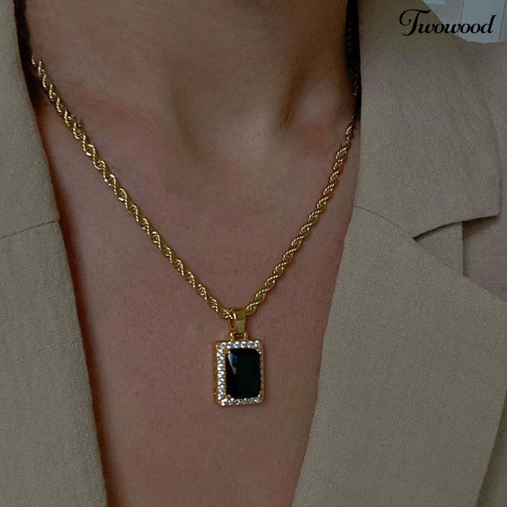 Twowood Pendant Necklace Vintage Shiny Frame Chain Style Trendy Jewelry Drop Earrings Necklace for Dating
