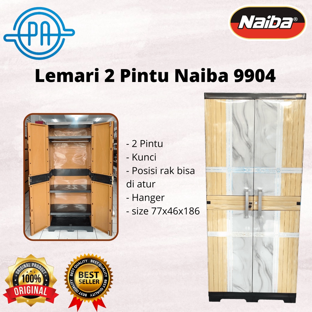 LEMARI PLASTIK NAIBA 9904 JUMBO 2 PINTU HANGER DAN RAK