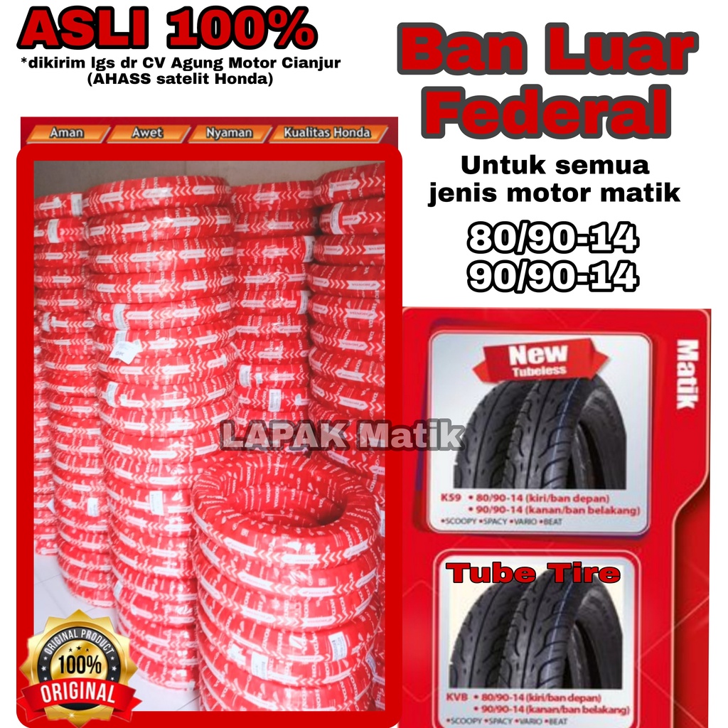 BAN HONDA 90/90-14 TUBELESS TUBETYPE FEDERAL K59 KVB AHM BELAKANG