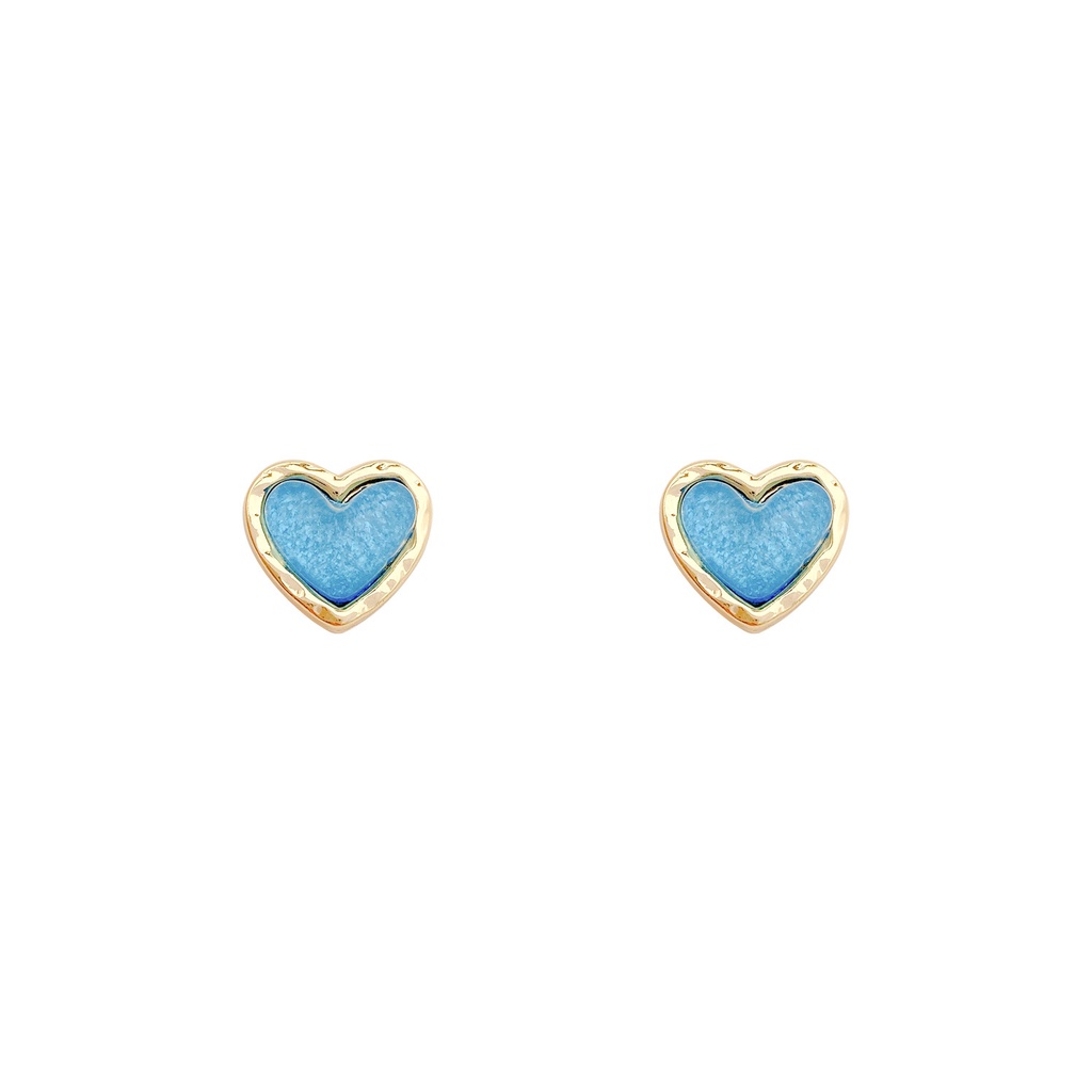 Anting Stud Desain Hati Warna Biru Bahan 925 silver needle Untuk Wanita