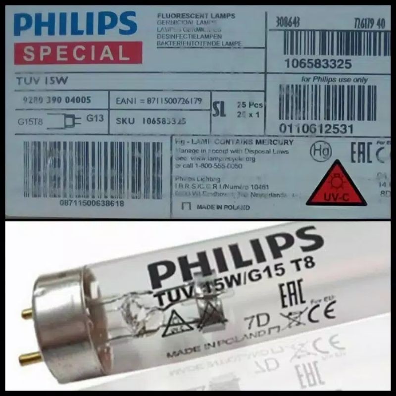lampu kuman/lampu UV TL TUV 15w philips