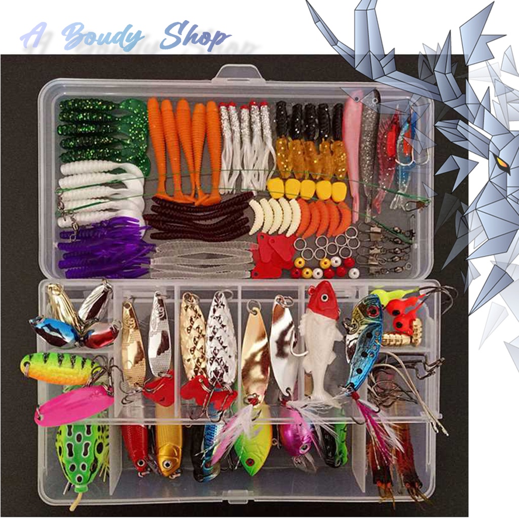 Umpan Pancing Tiruan Ikan Set Komplit Fishing Bait Kit 140PCS Berbagai Ukuran Silicone Ikan Udang Cu