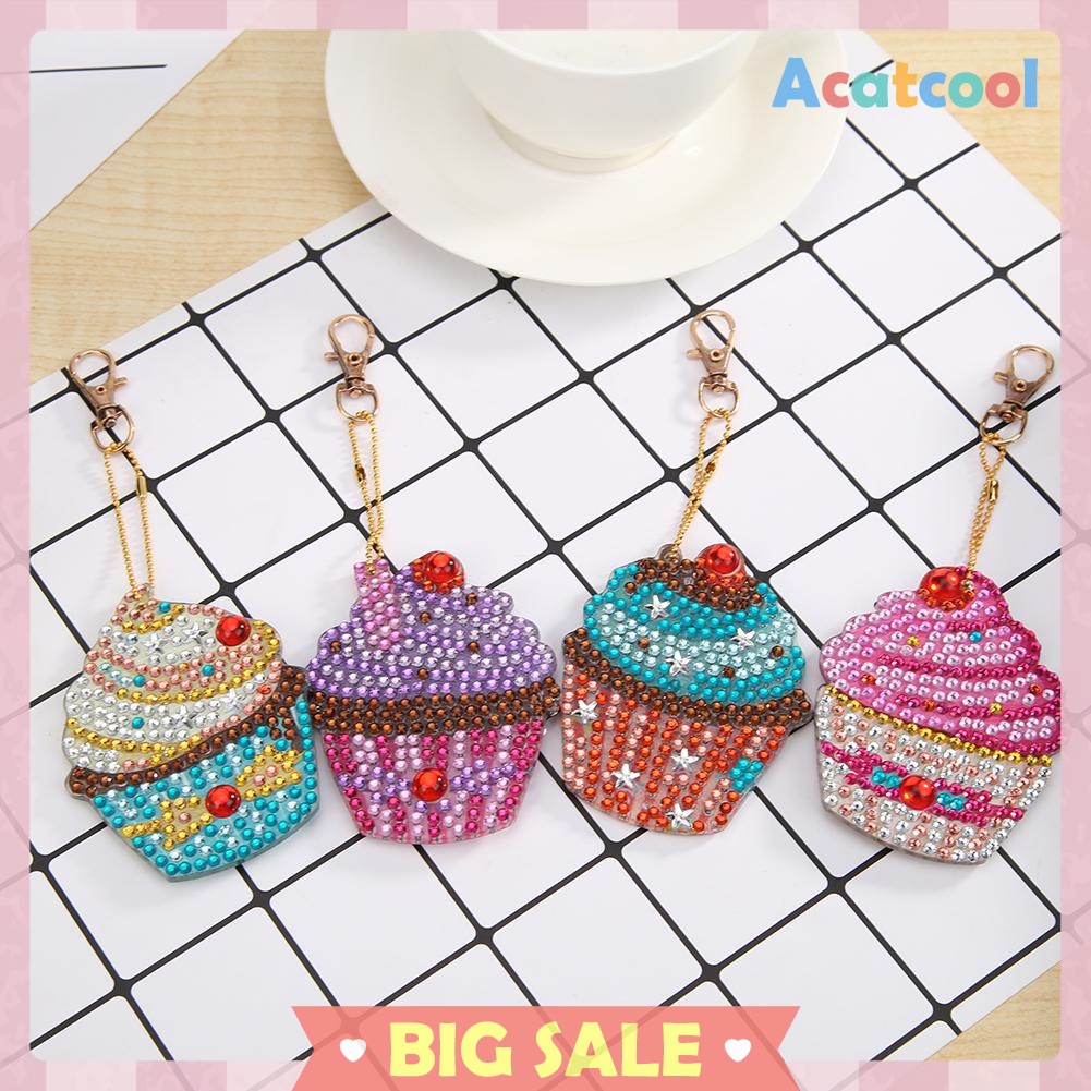 4pcs DIY Cupcake Full Drill Special Shaped Diamond Painting Keychains Gifts