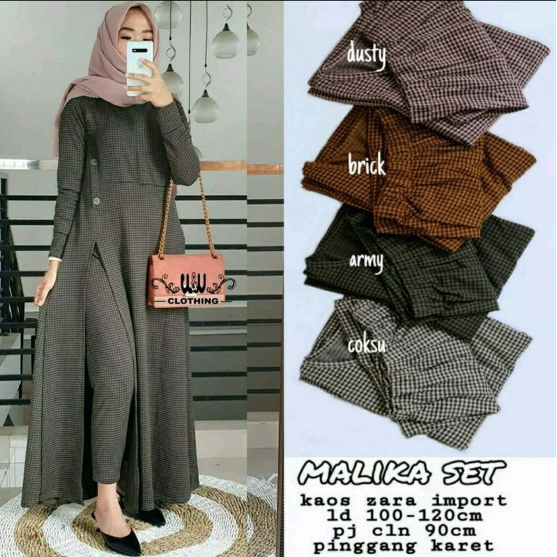 JMY - Setelan Gamis Masa Kini Motif Kotak-Kotak Malika set by Fashion Hijab Solo