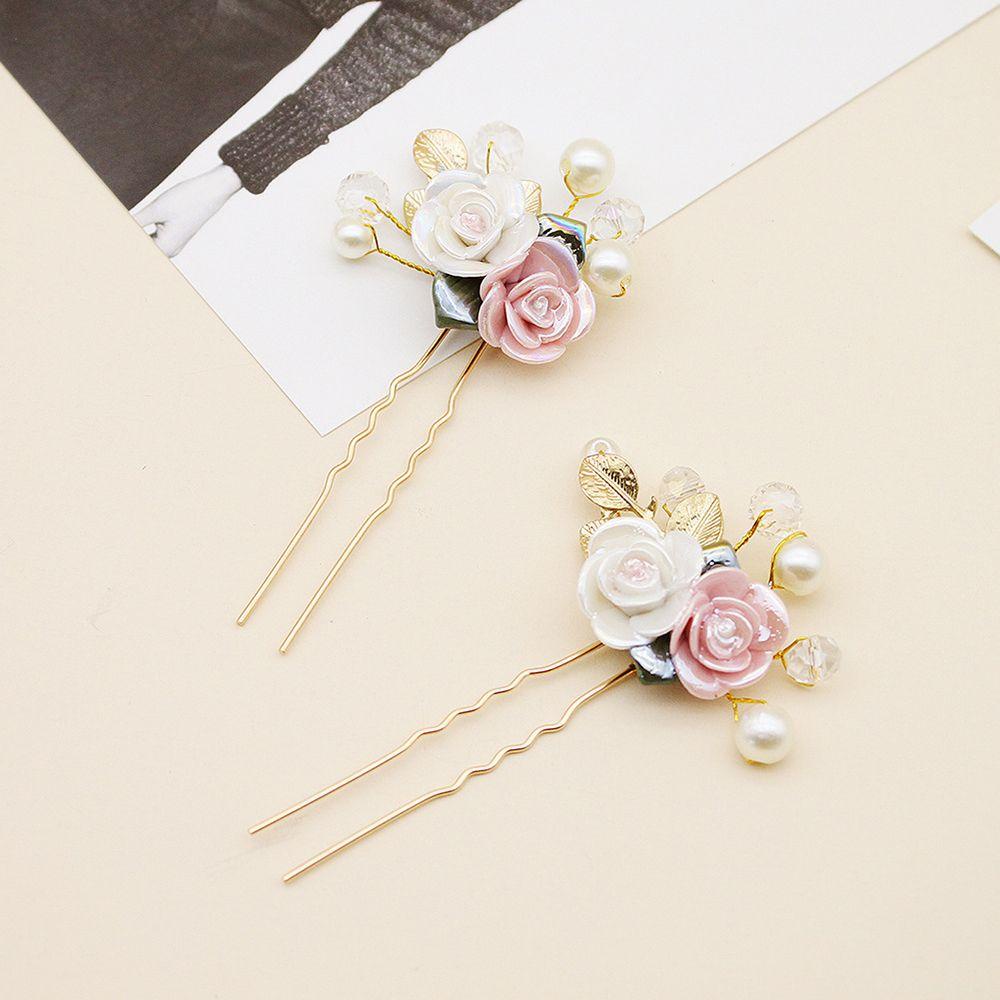 Needway  Jepit Rambut Pernikahan Anak Gaya Kuno Daun Keramik Hanfu Bulang Gadis Hairpin