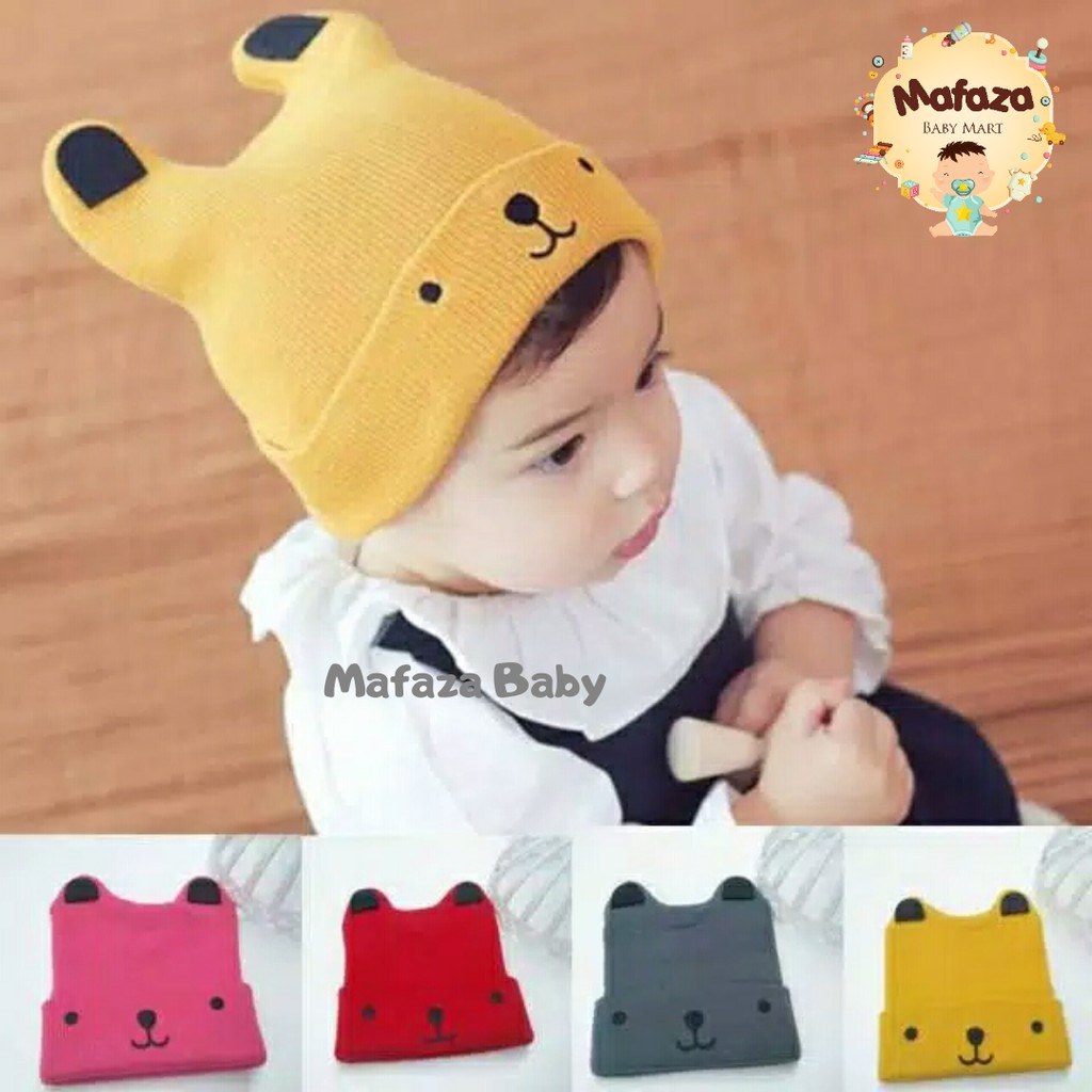 MAFAZABABY Topi Kupluk Bayi Motif Telinga Kucing / Topi Kupluk Rajut Bayi Laki-laki Perempuan Import