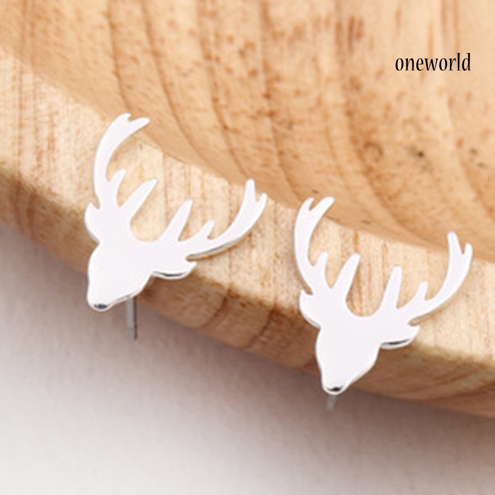 OW@ Cute Women Reindeer Antler Shape Animal Ear Stud Earrings Jewelry Birthday Gift