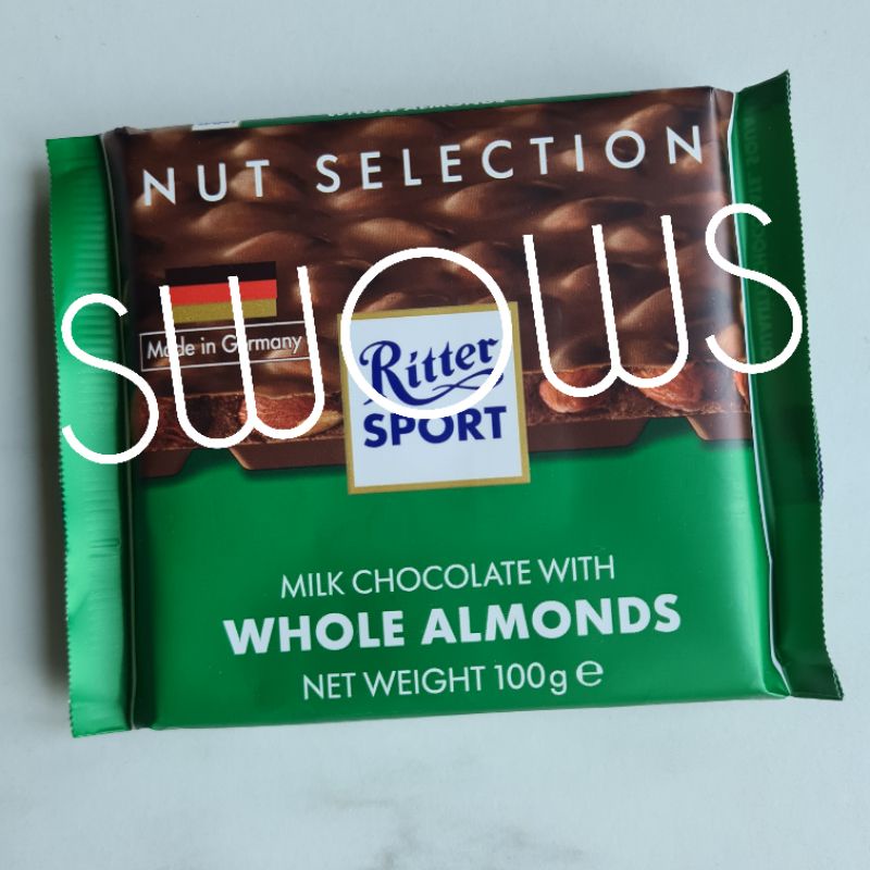 

RITTER SPORT MILK CHOCOLATE WITH WHOLE ALMONDS COKLAT COKELAT KACANG ALMOND