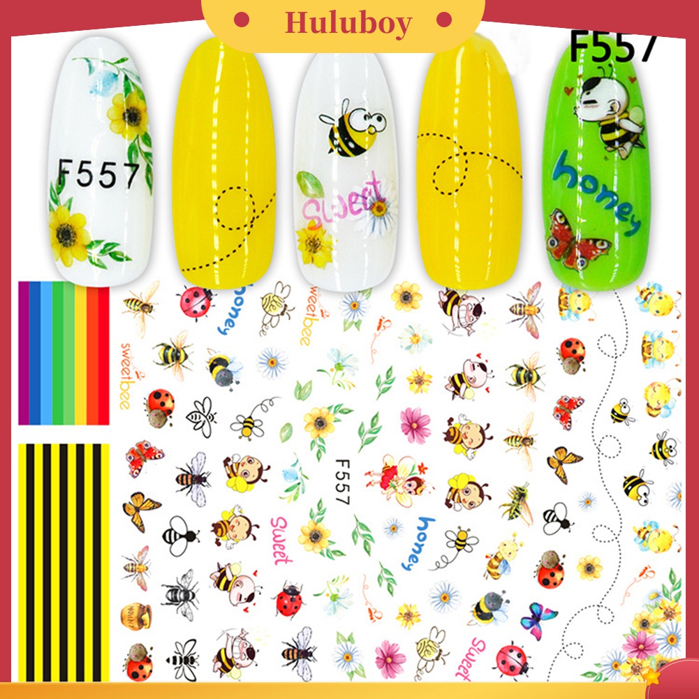 Huluboy Huluboy♡ Stiker Kuku 3D Super Tipis Motif Huruf / Hewan / Buah / Daun Untuk Dekorasi Nail Art