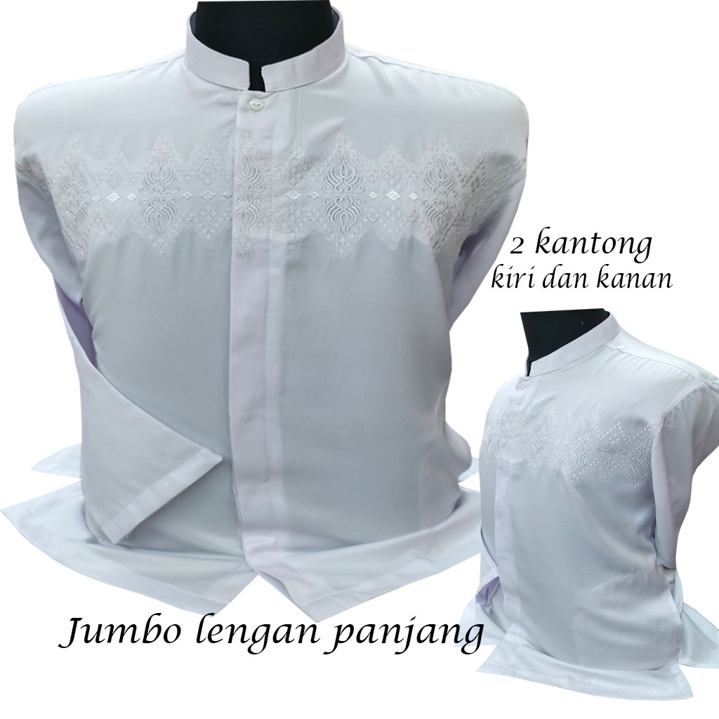 Baju Koko Pria Dewasa BIG SIZE Lengan Panjang Putih JUMBO Koko Al qadr/AB Al kahfi Bareno Katun Muslim COD