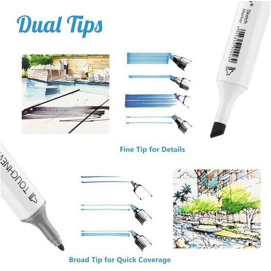 TOUCHNEW Sketch Art Marker Set Alcohol Based Dual Tips (6pcs)