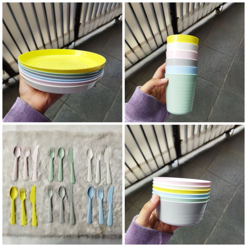 MANGKOK / PIRING / GELAS / SENDOK Makan anak bahan plastik warna pastel