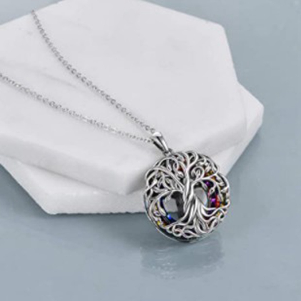 Fancyqube Kalung Desain Pohon Kehidupan Aksen Kristal Biru Bahan Sterling Silver Untuk Wanita